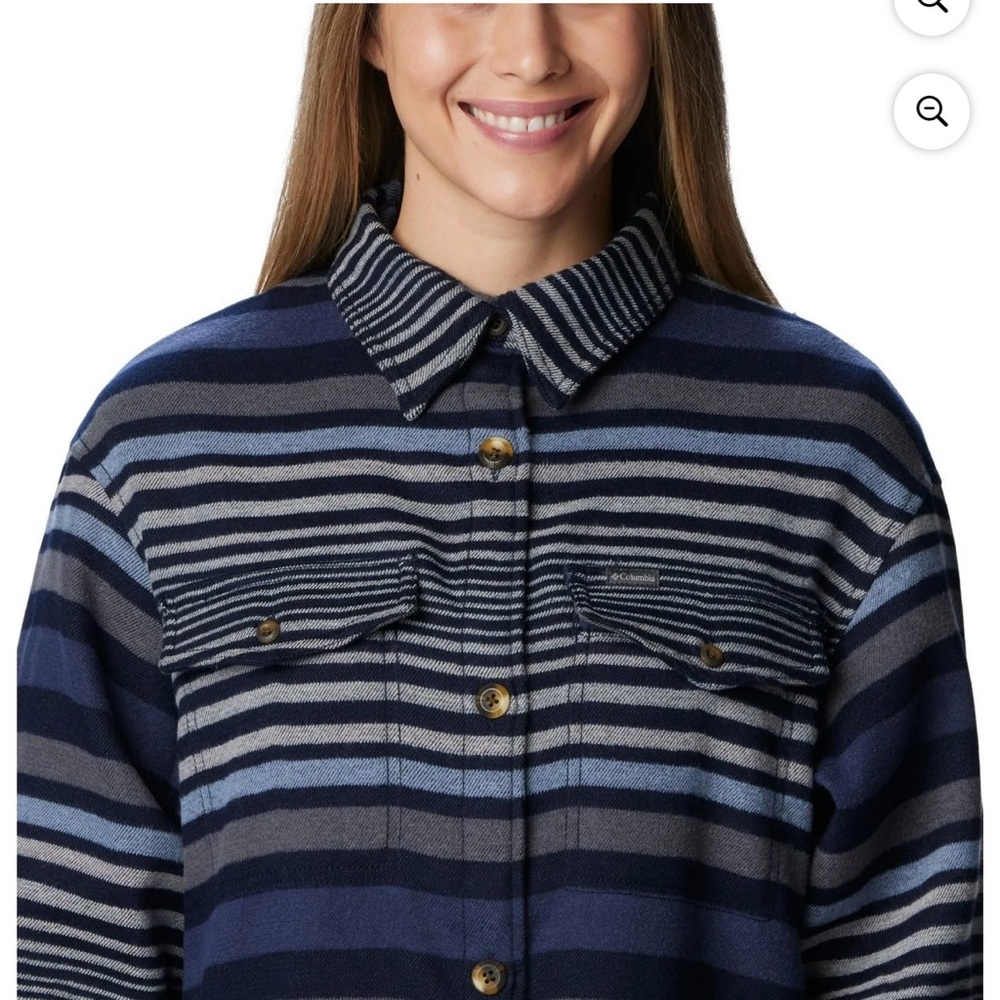 Columbia Striped Navy & Gray Button-Up Shirt Jacket XXL - Picture 8 of 16